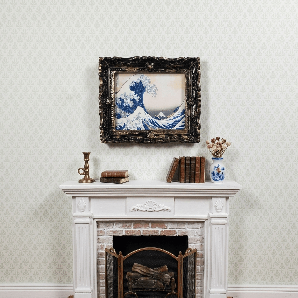 Miniature The Great Wave Print Framed by Hokusai 1:12 Scale Dollhouse - MiniatureCrush