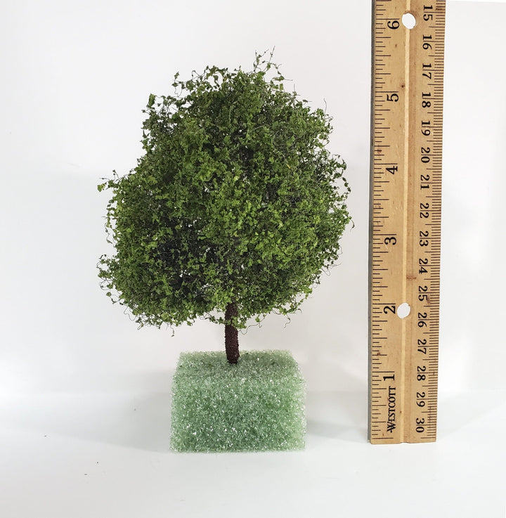 Miniature Tree or Bush Light Green 4" Tall on a flat base Model Scenery Garden Shrub - MiniatureCrush
