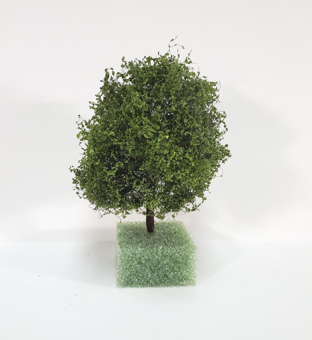 Miniature Tree or Bush Light Green 4" Tall on a flat base Model Scenery Garden Shrub - MiniatureCrush