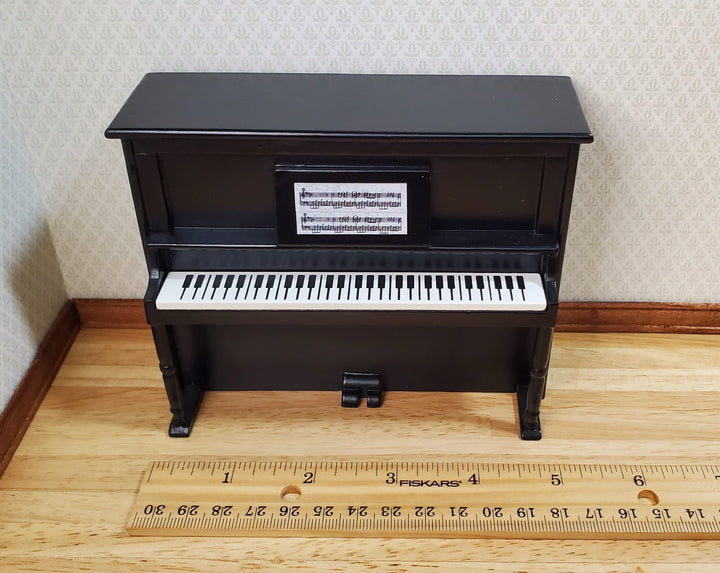 Miniature Upright Piano with Bench Seat Wood 1:12 Scale Dollhouse Black Finish - MiniatureCrush
