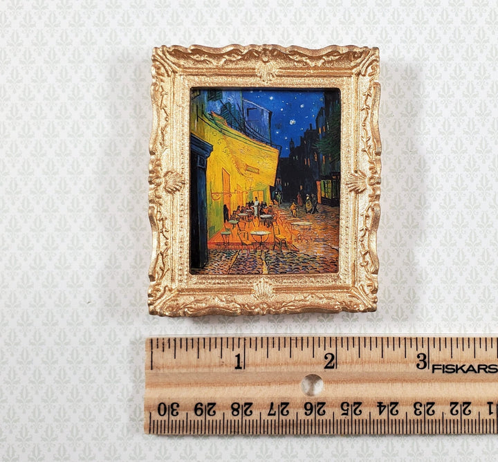 Miniature Van Gogh Cafe Terrace at Night Framed Print 1:12 Scale 2 7/8" Handmade - Miniature Crush