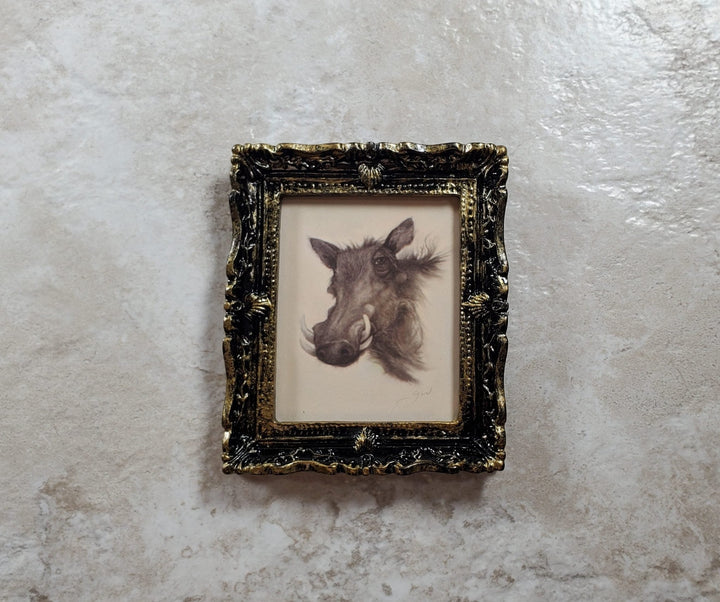 Miniature Warthog Framed Print from Original Charcoal 1:12 Scale Dollhouse - MiniatureCrush