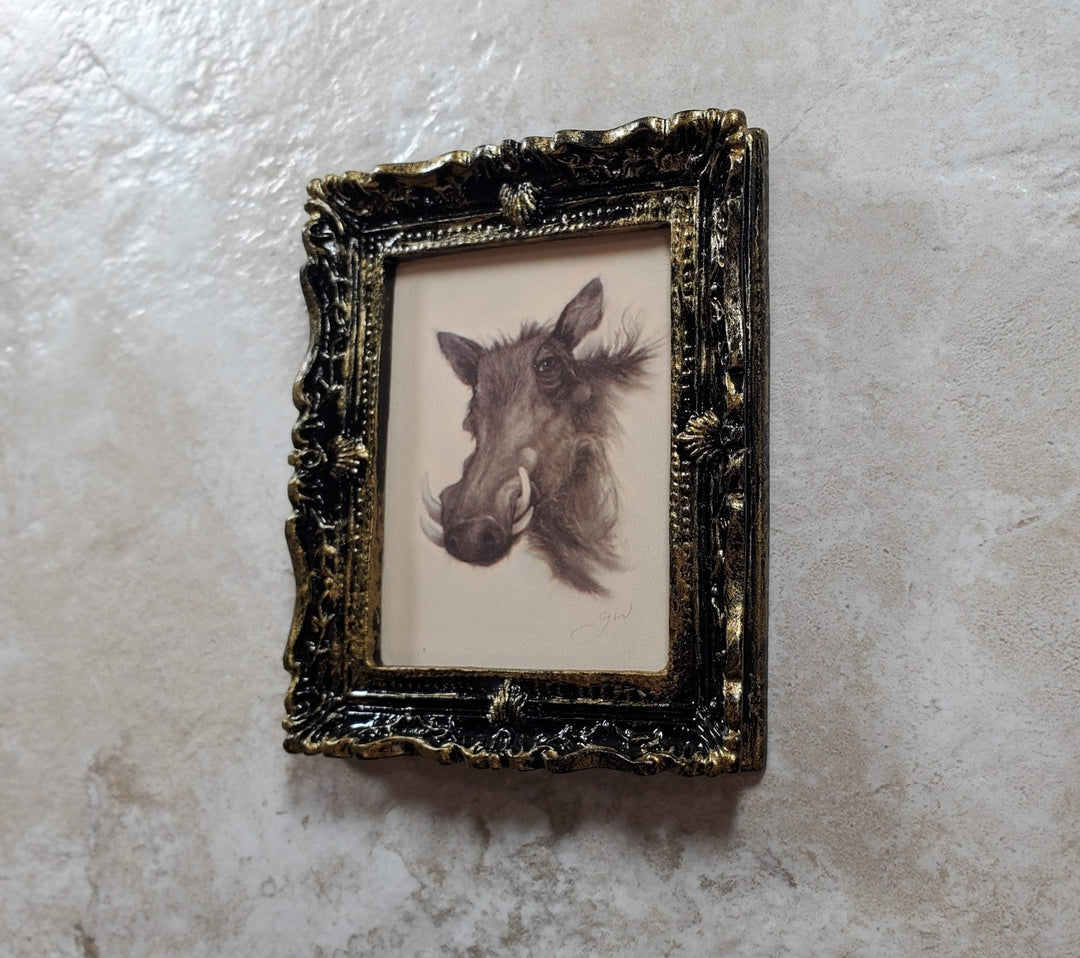Miniature Warthog Framed Print from Original Charcoal 1:12 Scale Dollhouse - MiniatureCrush