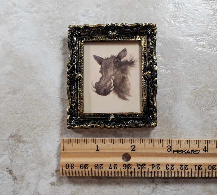 Miniature Warthog Framed Print from Original Charcoal 1:12 Scale Dollhouse - MiniatureCrush