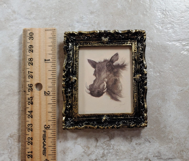 Miniature Warthog Framed Print from Original Charcoal 1:12 Scale Dollhouse - MiniatureCrush