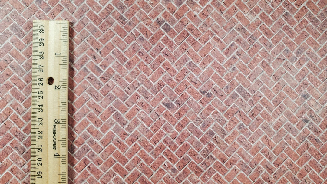 Miniature Weathered Brick Embossed Paper Herringbone Pattern 1:12 Scale Scenery - MiniatureCrush