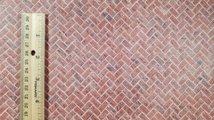 Miniature Weathered Brick Embossed Paper Herringbone Pattern 1:12 Scale Scenery - MiniatureCrush