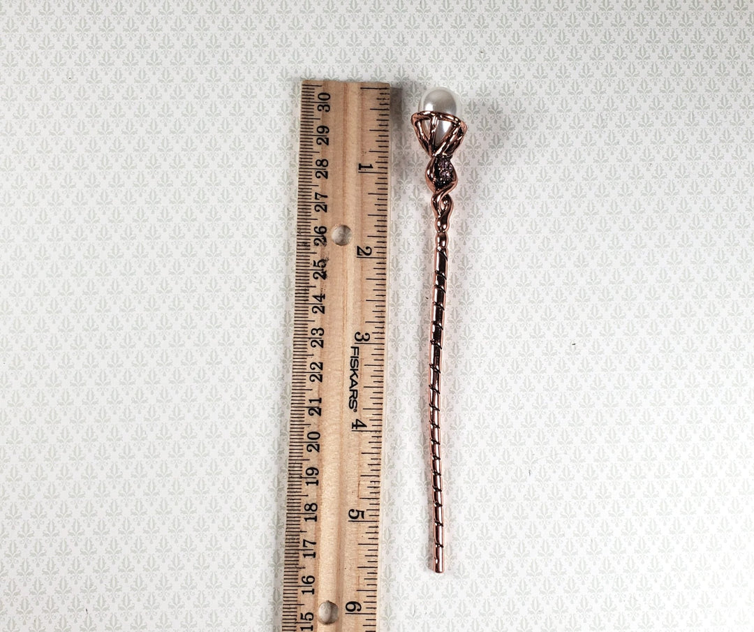 Miniature Wizard Staff Magic Metal Copper Finish 5 1/2" Tall Prop 1:12 Scale - MiniatureCrush
