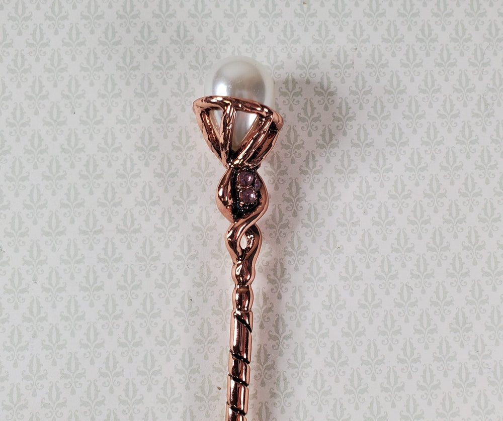 Miniature Wizard Staff Magic Metal Copper Finish 5 1/2" Tall Prop 1:12 Scale - MiniatureCrush