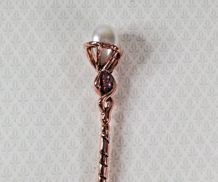 Miniature Wizard Staff Magic Metal Copper Finish 5 1/2" Tall Prop 1:12 Scale - MiniatureCrush