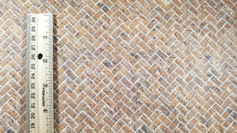 Miniature Yellow Weathered Brick Embossed Paper Herringbone 1:12 Scale Scenery - MiniatureCrush