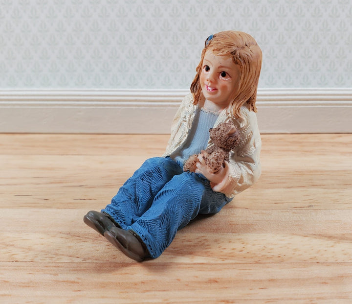 Modern Dollhouse Doll Girl with Teddy Bear Daughter Resin Laying Down 1:12 Scale - Miniature Crush