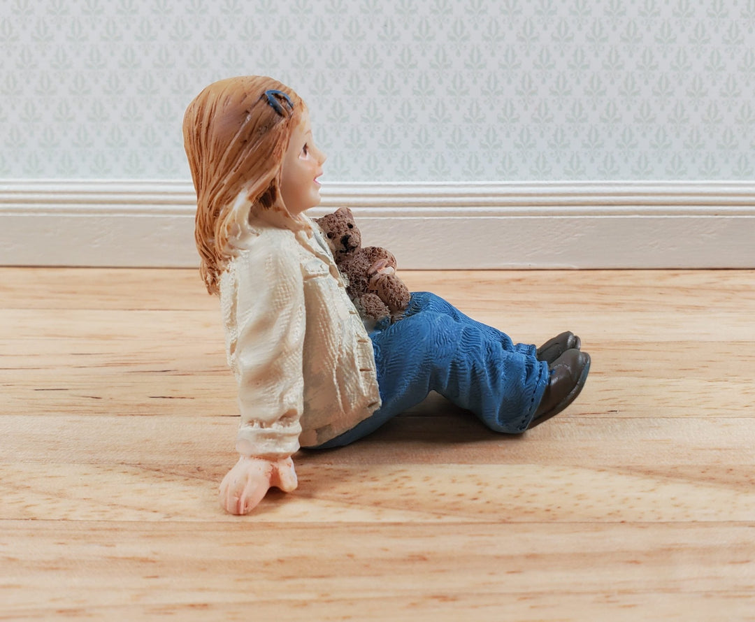 Modern Dollhouse Doll Girl with Teddy Bear Daughter Resin Laying Down 1:12 Scale - Miniature Crush