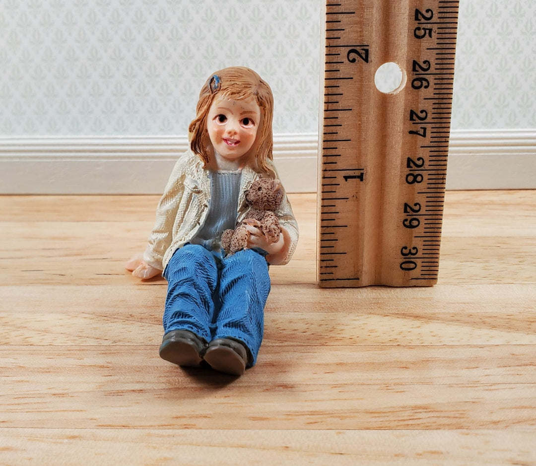 Modern Dollhouse Doll Girl with Teddy Bear Daughter Resin Laying Down 1:12 Scale - Miniature Crush