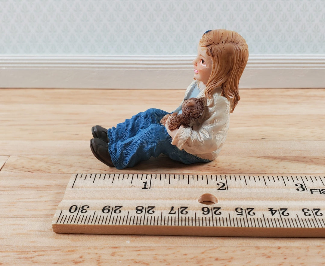 Modern Dollhouse Doll Girl with Teddy Bear Daughter Resin Laying Down 1:12 Scale - Miniature Crush