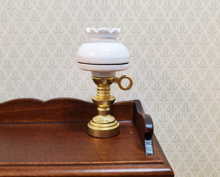 NON-Working Dollhouse Oil Lamp White & Gold 1:12 Scale Miniature Metal - MiniatureCrush