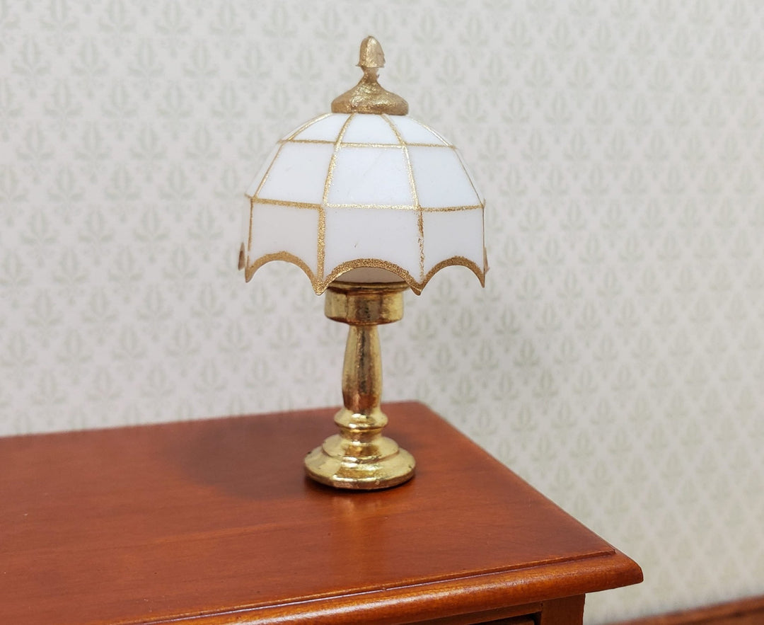 NON-Working Dollhouse Table Lamp White & Gold 1:12 Scale Miniature - MiniatureCrush