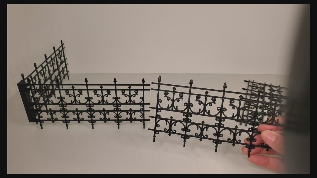 Miniature 4 Piece Fence Kit Black Victorian Georgian Style 1:12 Scale Dollhouse