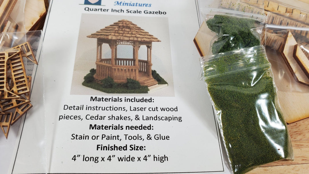 Quarter Scale Gazebo KIT DIY 1:48 Dollhouse Miniature Garden - Miniature Crush