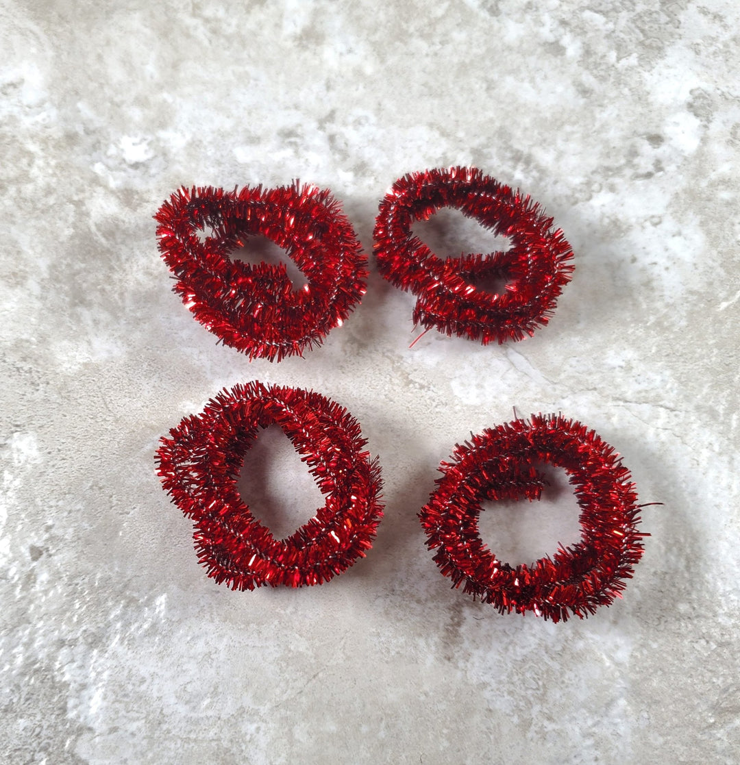 Red Tinsel Christmas Garland Wired 4 pieces at 12" long Dollhouse Mini Decor - Miniature Crush