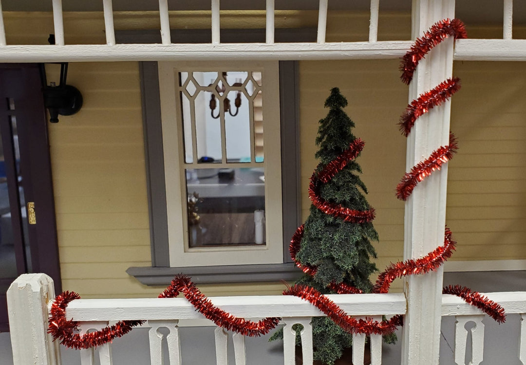 Red Tinsel Christmas Garland Wired 4 pieces at 12" long Dollhouse Mini Decor - Miniature Crush