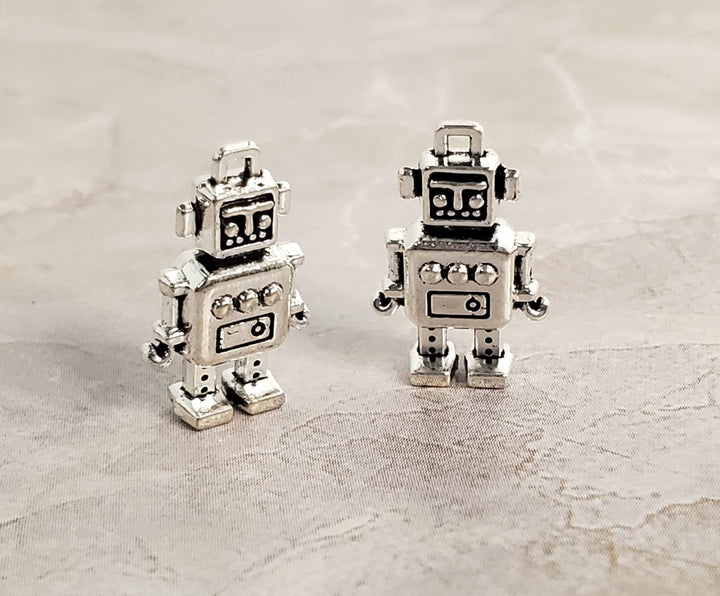 Robot Charms Set of 2 Silver Metal Android Miniature Jewelry Making - Miniature Crush