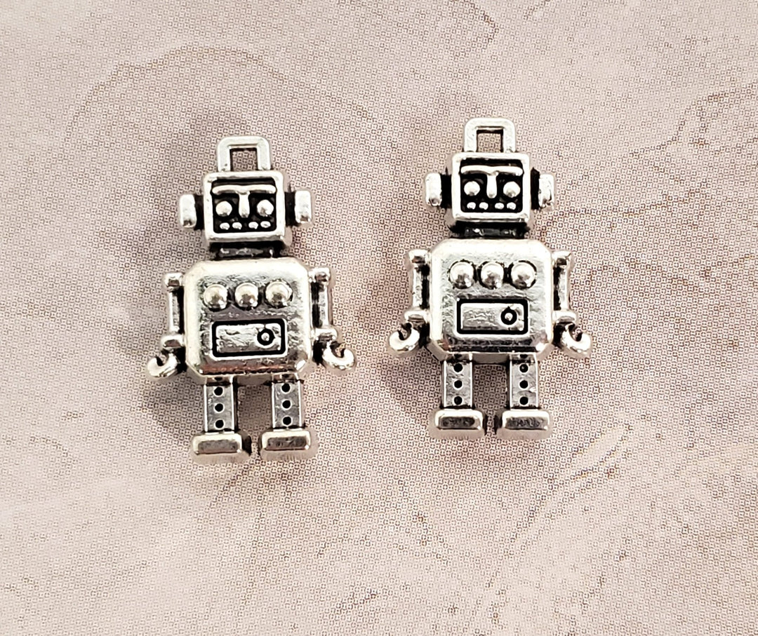 Robot Charms Set of 2 Silver Metal Android Miniature Jewelry Making - Miniature Crush