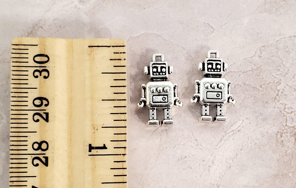 Robot Charms Set of 2 Silver Metal Android Miniature Jewelry Making - Miniature Crush