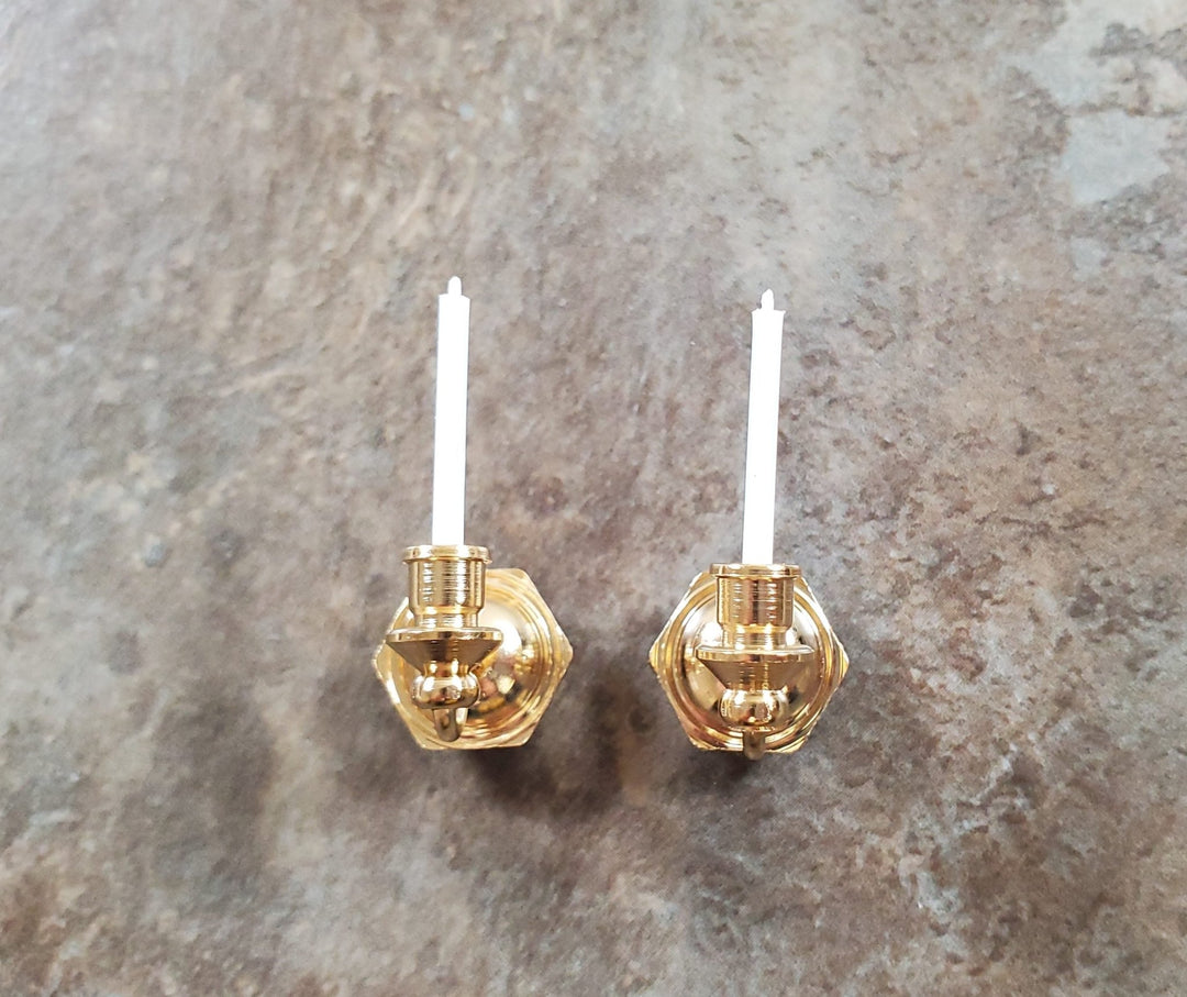 Set of 2 Dollhouse Candle Wall Sconces Gold Metal 1:12 Scale Miniature - MiniatureCrush