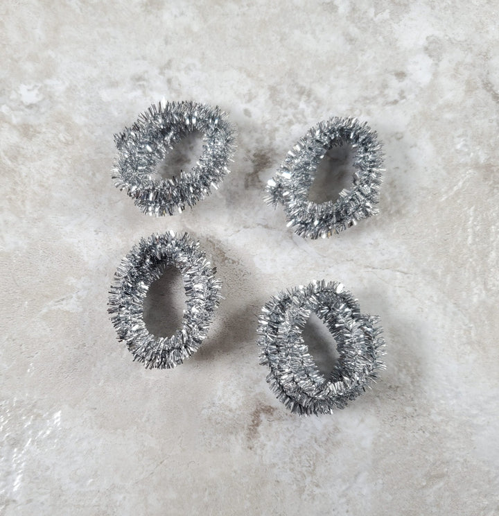 Silver Tinsel Christmas Garland Wired 4 pieces at 12" long Dollhouse Mini Decor - Miniature Crush