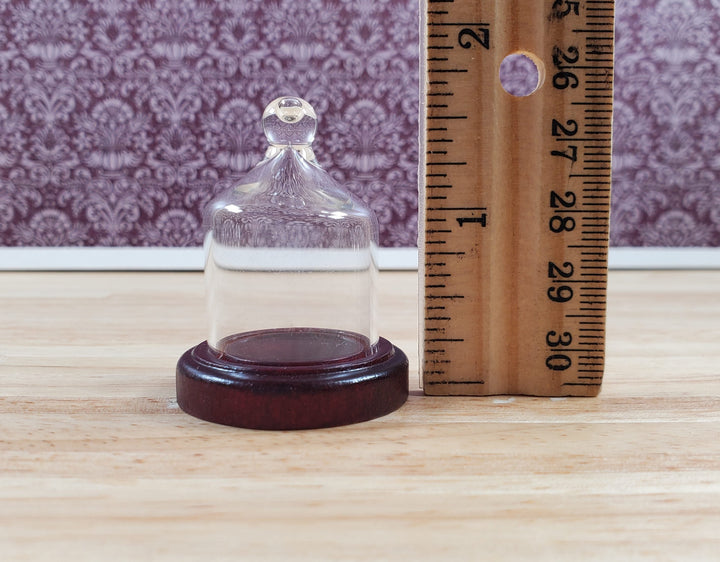 Small Glass Bell Cloche on Wooden Base 1:6 Scale Miniature 1 5/8" tall - MiniatureCrush