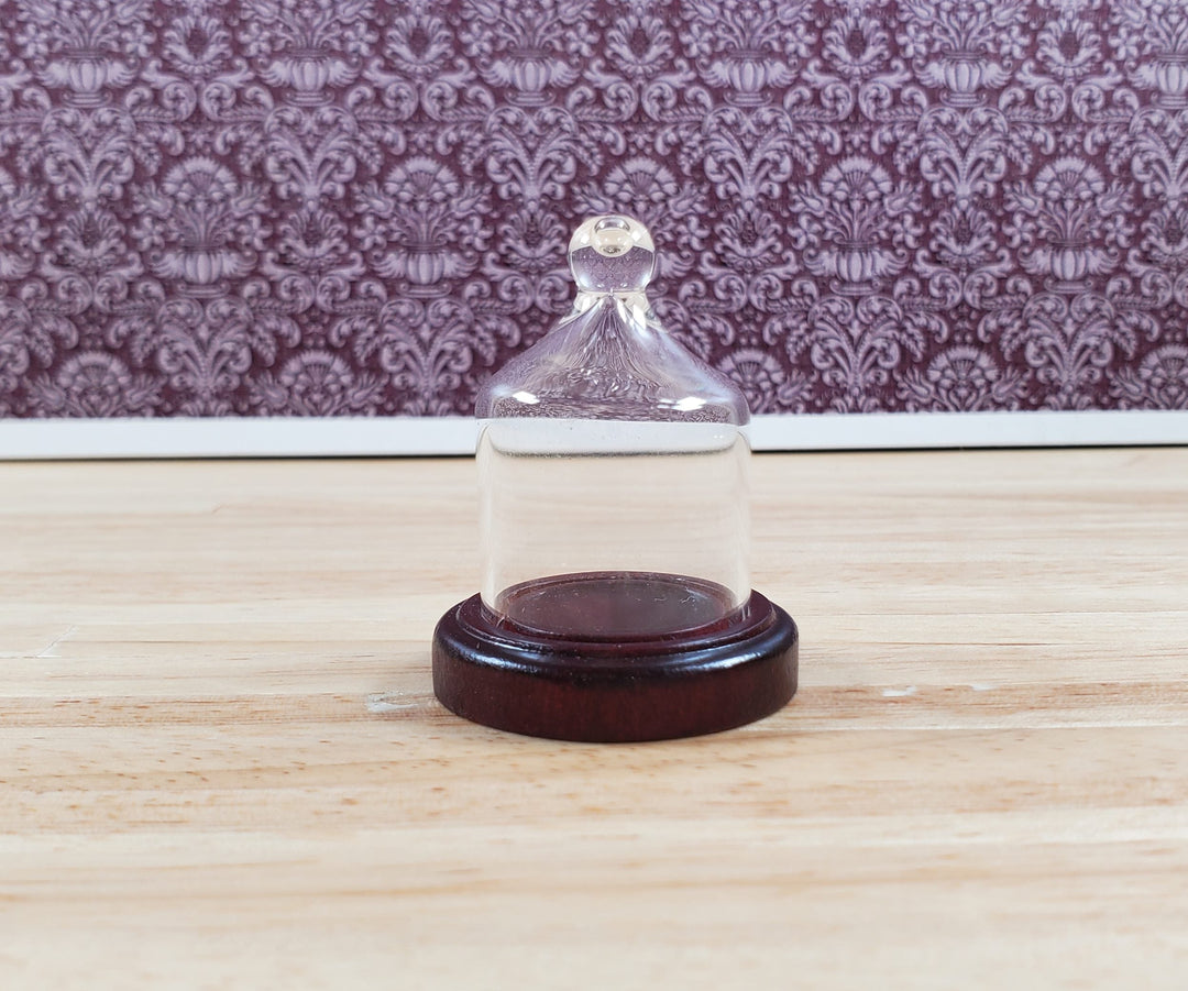 Small Glass Bell Cloche on Wooden Base 1:6 Scale Miniature 1 5/8" tall - MiniatureCrush