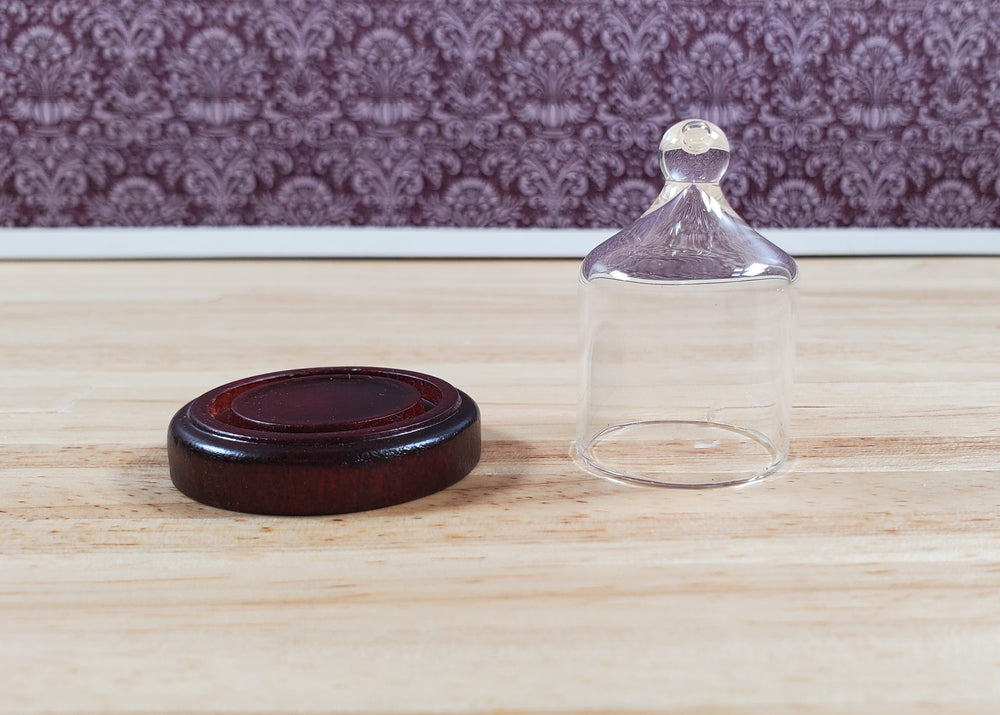 Small Glass Bell Cloche on Wooden Base 1:6 Scale Miniature 1 5/8" tall - MiniatureCrush
