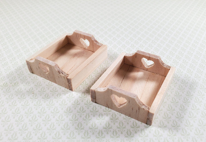 Small Miniature Wood Heart Trays x2 1:6 Scale Decor - MiniatureCrush