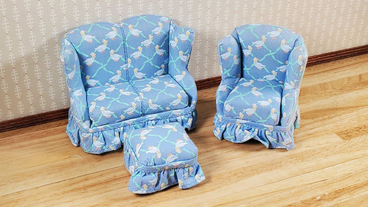 Some Fading on Fabric - Dollhouse Small Sofa Chair Ottoman Nursery Theme 1:12 Scale - MiniatureCrush