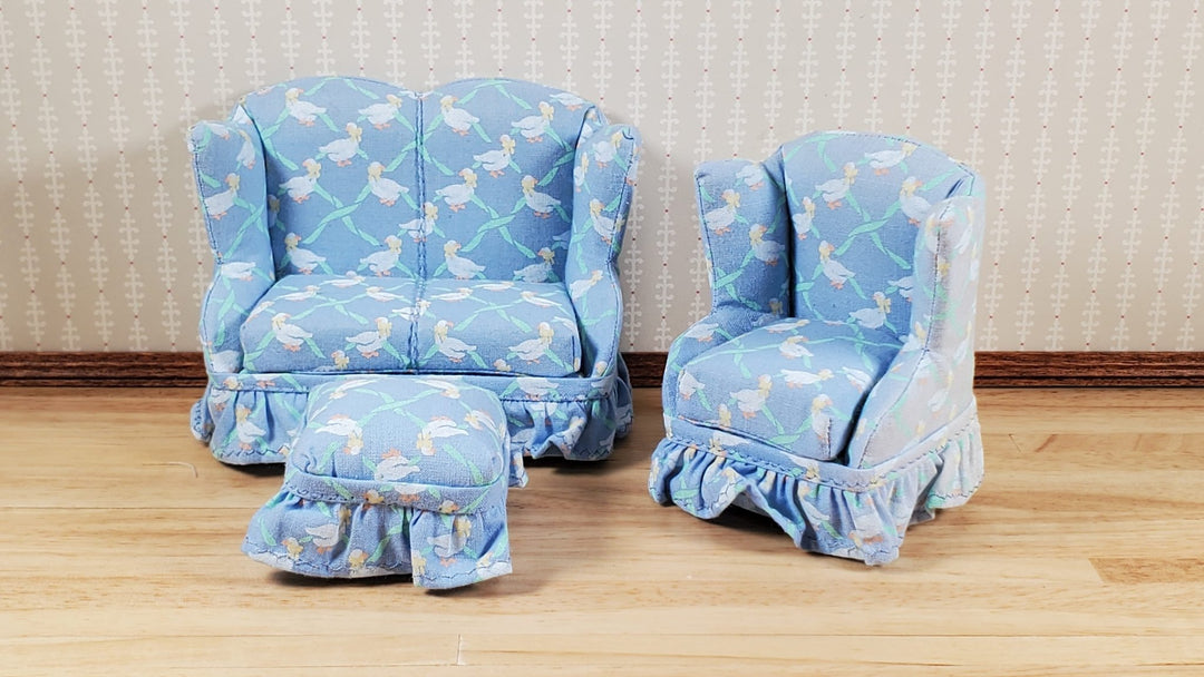 Some Fading on Fabric - Dollhouse Small Sofa Chair Ottoman Nursery Theme 1:12 Scale - MiniatureCrush