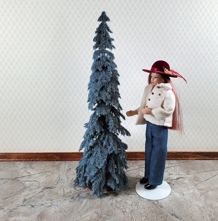 Tall Conifer Evergreen Pine Blue Spruce Tree on Base Scenery 8" Tall Miniature Model RR - Miniature Crush