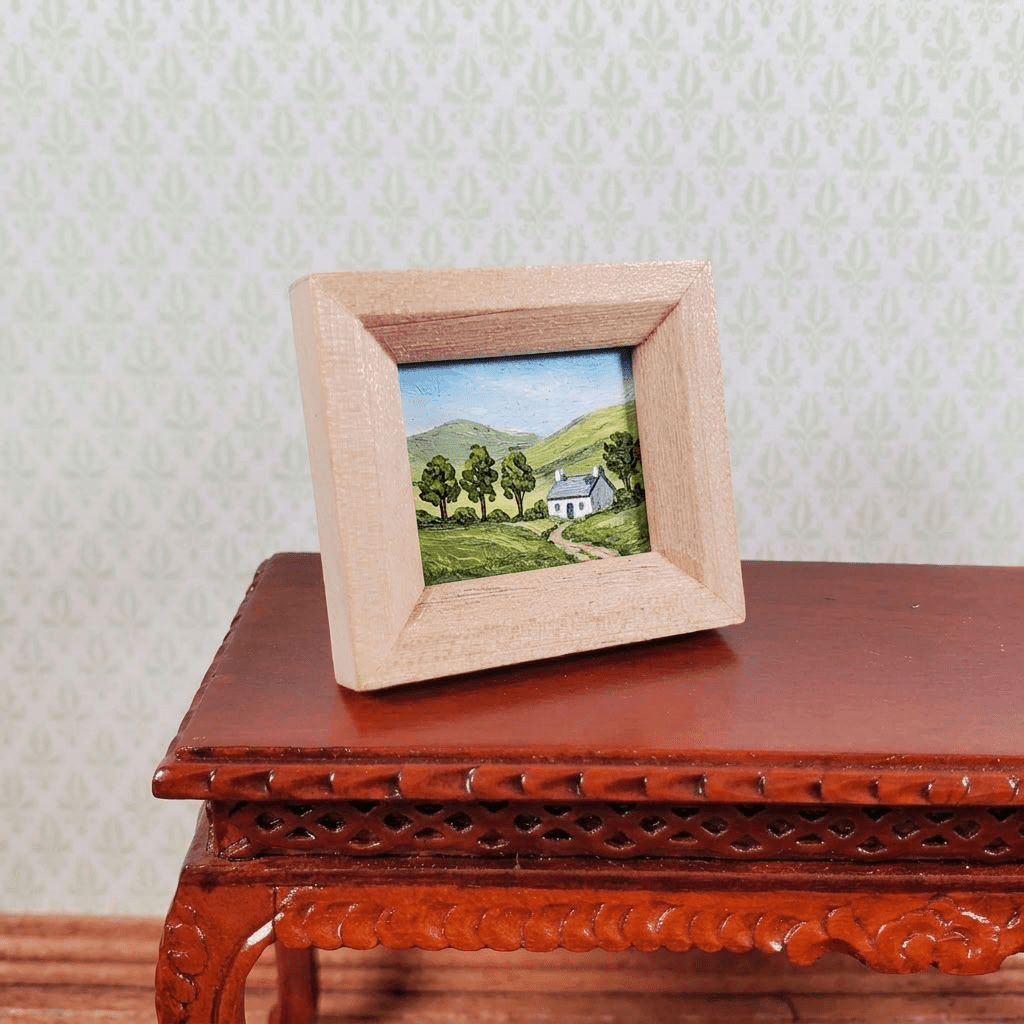 Tiny Miniature Picture Frame Wood with Backing and Stand Horizontal Landscape - MiniatureCrush