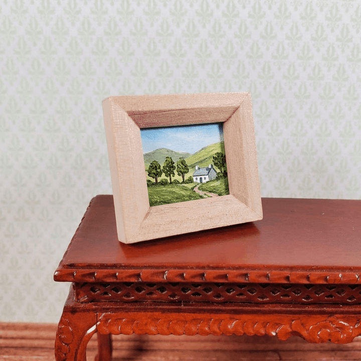 Tiny Miniature Picture Frame Wood with Backing and Stand Horizontal Landscape - MiniatureCrush