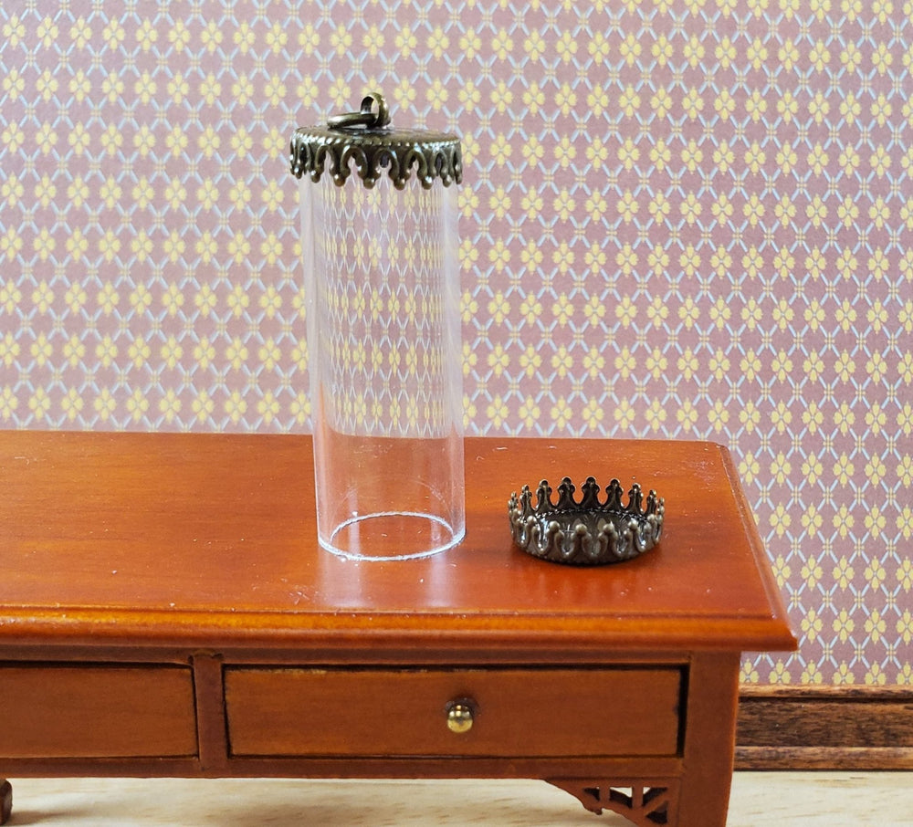 Tiny Tube Jar Glass Cover on Base Display Miniature Curiosities 1 9/16" tall 003 - MiniatureCrush