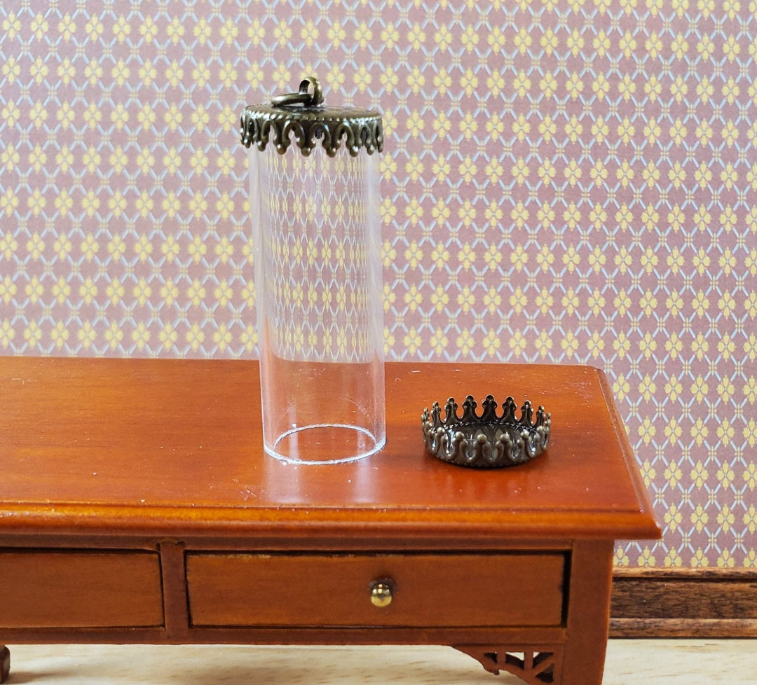 Tiny Tube Jar Glass Cover on Base Display Miniature Curiosities 1 9/16" tall 003 - MiniatureCrush