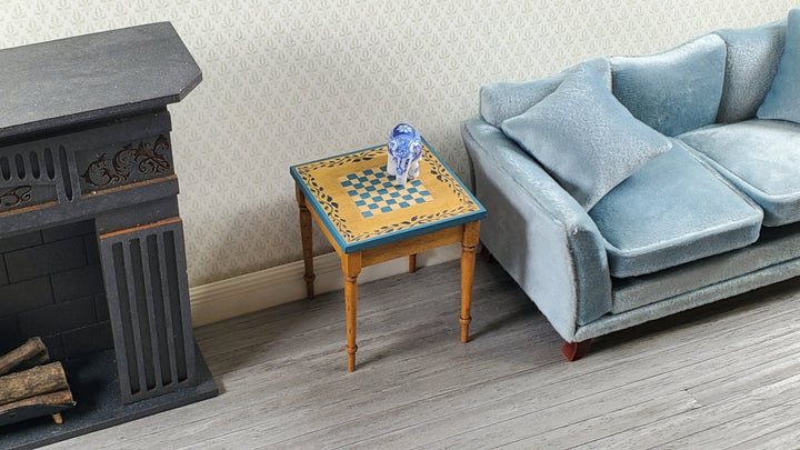 Vintage Dollhouse Chess Table Handmade Hand Painted 1:12 Scale Miniature Furniture Wood - Miniature Crush