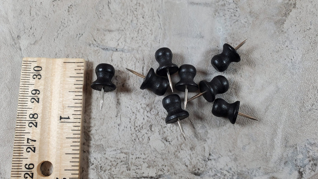 Wood Thumb Tacks BLACK Push Pins 8 Pieces Use for Dollhouse Miniature Furniture - Miniature Crush