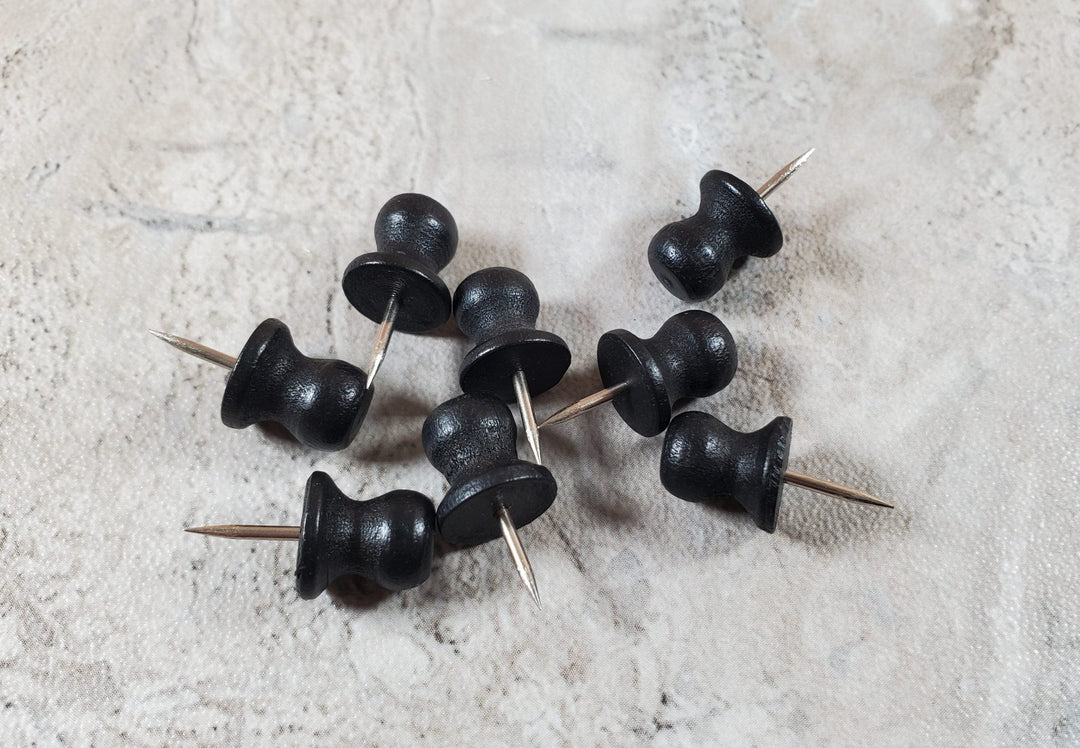 Wood Thumb Tacks BLACK Push Pins 8 Pieces Use for Dollhouse Miniature Furniture - Miniature Crush