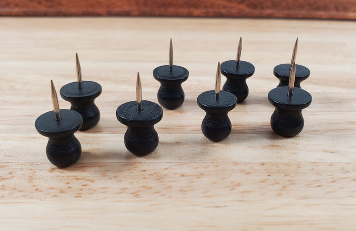 Wood Thumb Tacks BLACK Push Pins 8 Pieces Use for Dollhouse Miniature Furniture - Miniature Crush