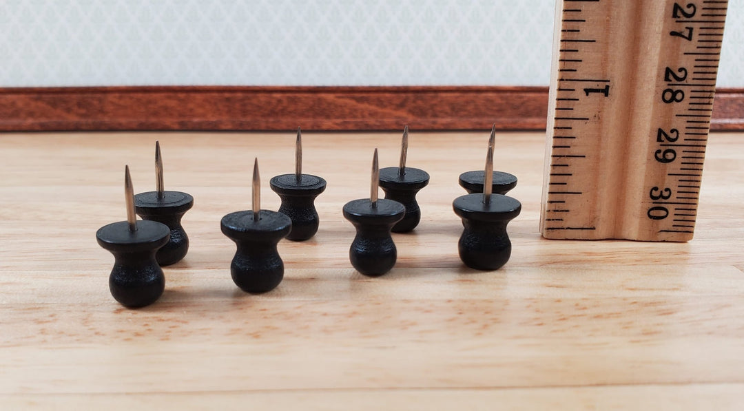 Wood Thumb Tacks BLACK Push Pins 8 Pieces Use for Dollhouse Miniature Furniture - Miniature Crush