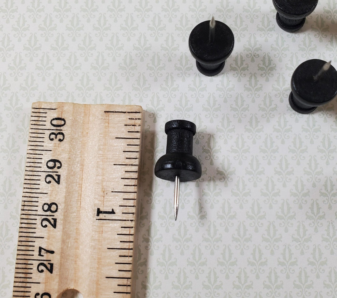 Wood Thumb Tacks Push Pins x8 Pcs Black Dollhouse Miniature Furniture DIY - Miniature Crush