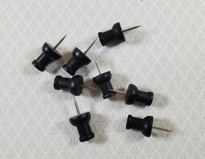 Wood Thumb Tacks Push Pins x8 Pcs Black Dollhouse Miniature Furniture DIY - Miniature Crush