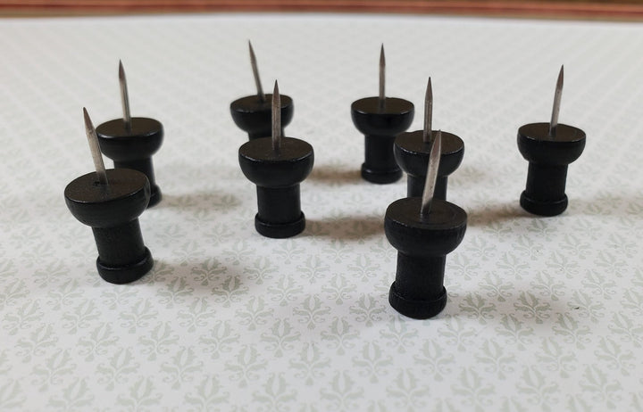 Wood Thumb Tacks Push Pins x8 Pcs Black Dollhouse Miniature Furniture DIY - Miniature Crush