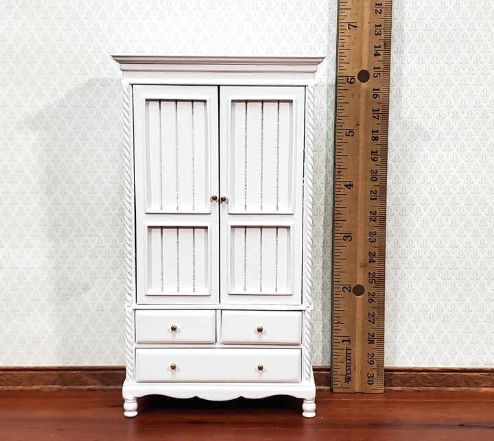 JBM Dollhouse Wardrobe Closet Wood with a White Finish 1:12 Scale Miniature Furniture